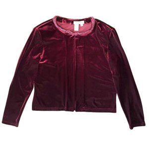 NWOT Coldwater Creek maroon velour cardigan with beaded neckline